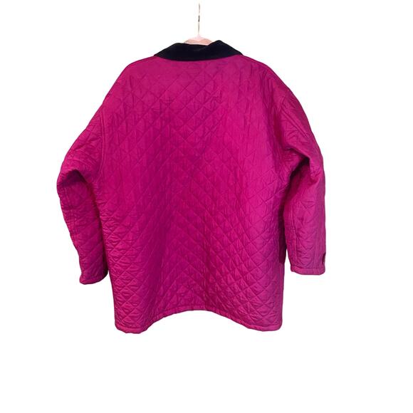 Vintage Bogari Silk Quilted Jacket 1X Fuchsia Pink Corduroy Collar 90s magenta - Picture 3 of 7